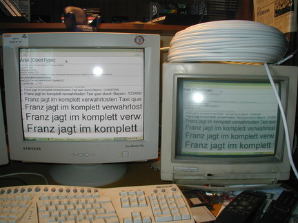 links ein standart pc Monitor
rechts ein video monitor aus dem Amiga Zeitalter, der hat eine dichtere zeilenrate, man sieht meh