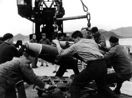 Loading projectiles on USS Missouri BB-63 in 1951
