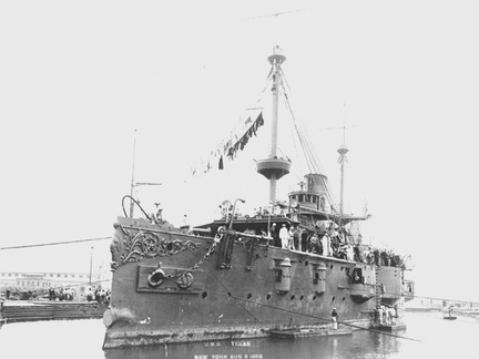 Texas ready for post-war drydocking, at the New York Navy Yard, August 3, 1898