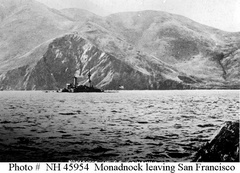 Steams through the Golden Gate, leaving San Francisco en route to Manila, 23 June 1898. U.S. Naval Historical Center Photograph.
