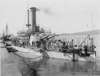 USS Monterey (M 6) is berth at Mare Island Navy Yard in August 1897. She is south of the yard's coal sheds.