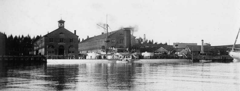 Boardside view of USS Monterey (M 6) at Mare Island Navy Yard in August 1897.
