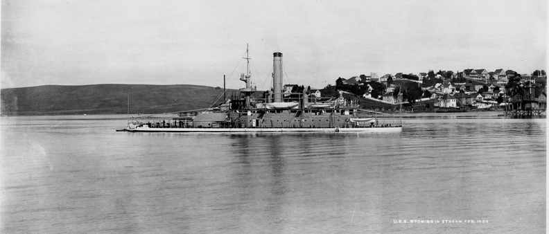 USS Wyoming (M 10) is seen off Mare Island Navy Yard in Feb 1903.